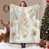 1pc Blanket Flannel Ultra- and Warm Throw Blanket for Couch Bed White Deer And Trees with Golden Accents On Blanket Lightweight Ma