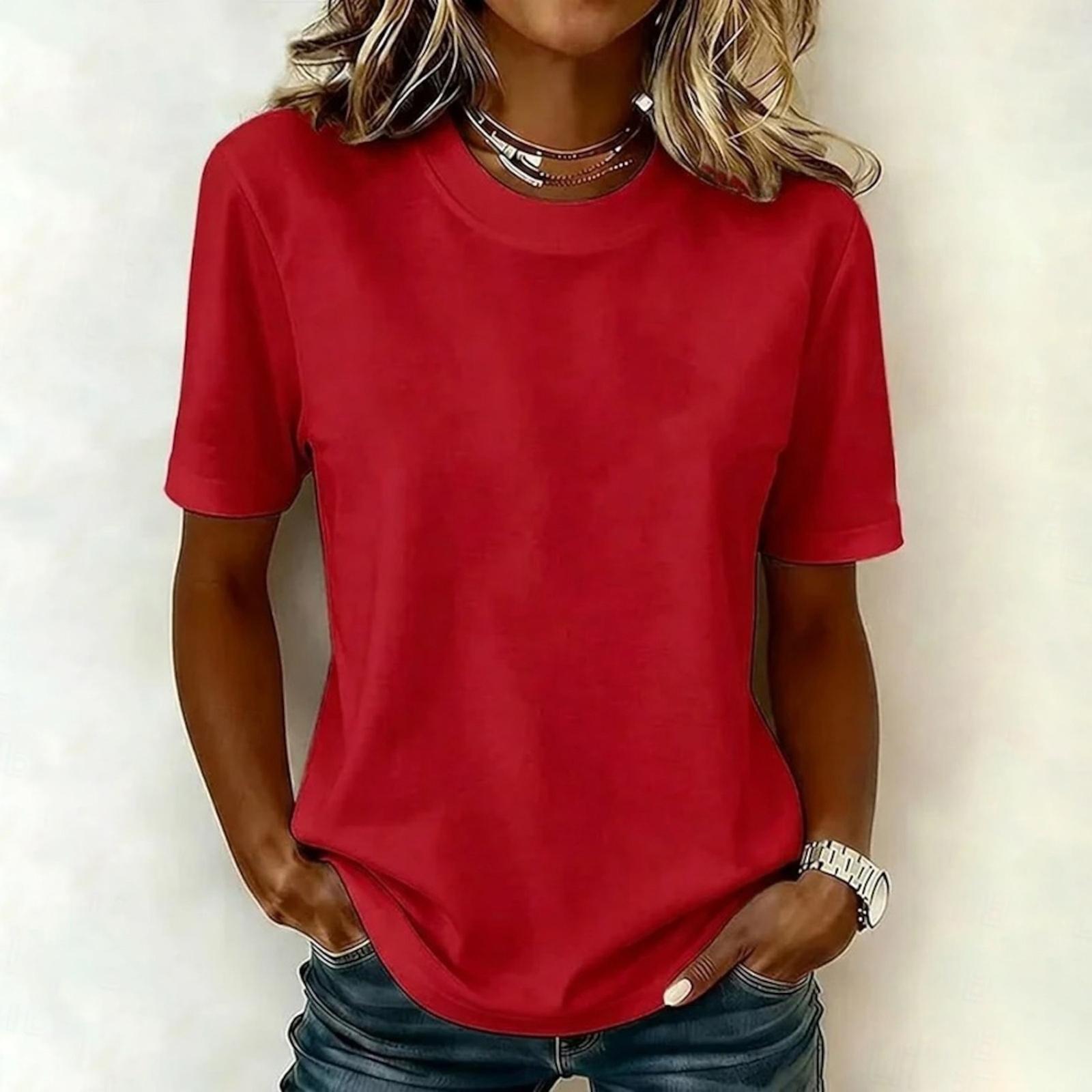 

Womens Casual Crew Neck Short Sleeve Basic Tee Soft Lightweight Solid Regular Fit Pullover Top for Everyday Wear XL красный