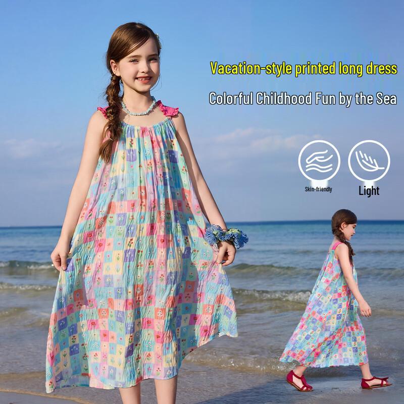 ASK JUNIOR Girls  Summer Floral Sleeveless Princess Dress 170