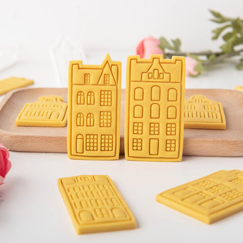 European Retro Architecture Cookie Cutters Amsterdam Buildings Shape DIY Biscuit Stamp Fondant Embosser Cake Decorating Tools