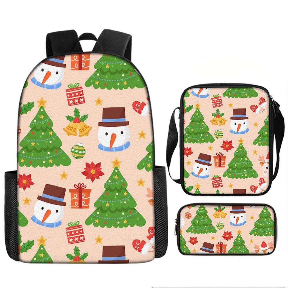 Christmas Backpack, 3D Digital Printed Backpack, Shoulder Bag, Pencil Case, Three-Piece Set
