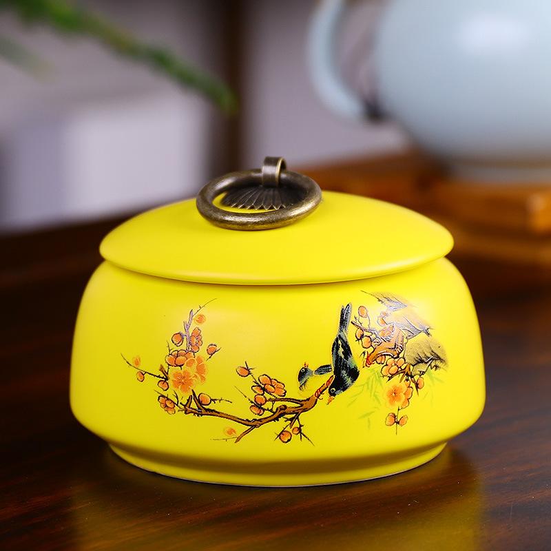 Creative Ceramic Landscape Flower Storage Jar with Lid Tea Jar Home Small Medicine Powder Candy Nut Jar Food Sealed Storage Jar