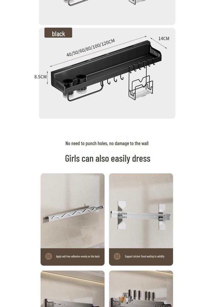Wall-Mounted No-Drill Kitchen Spice Rack & Knife Holder