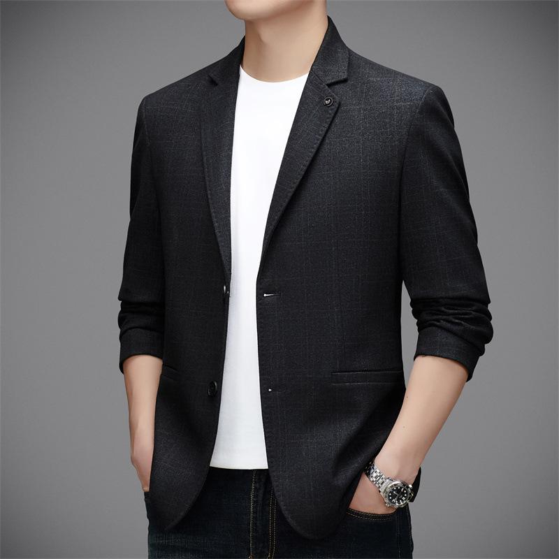 

Костюм мужской осенне-зимний новый для мужчин среднего возраста модный повседневный клетчатый универсальный цельный костюм трендовая приталенная куртка 4XL чёрный