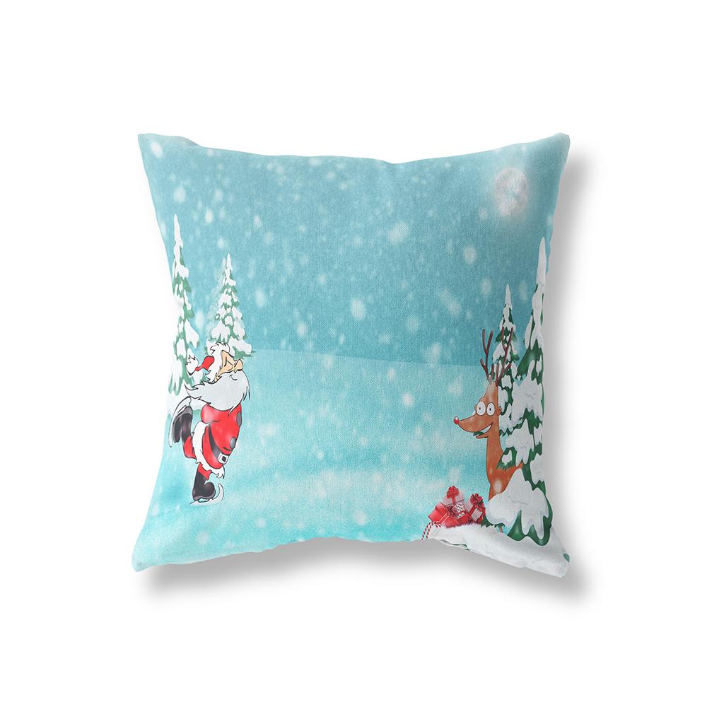 Cute Snowman Merry Christmas Print Pattern Polyester Cushion Cover Home Living Room Sofa Decoration Square Pillow Pillow Cover