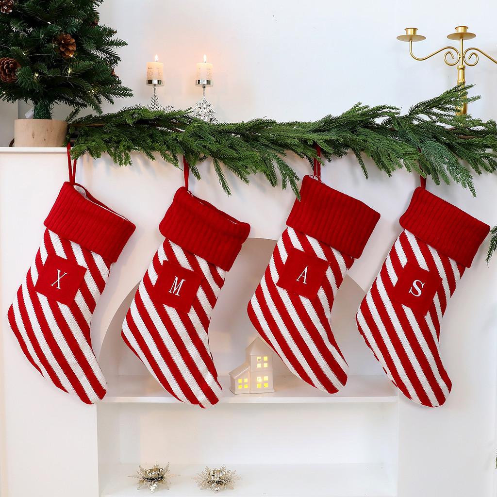 Christmas Letter Tree Ornament With Fabric Material And Red White Stripe Style For Xmas Decor