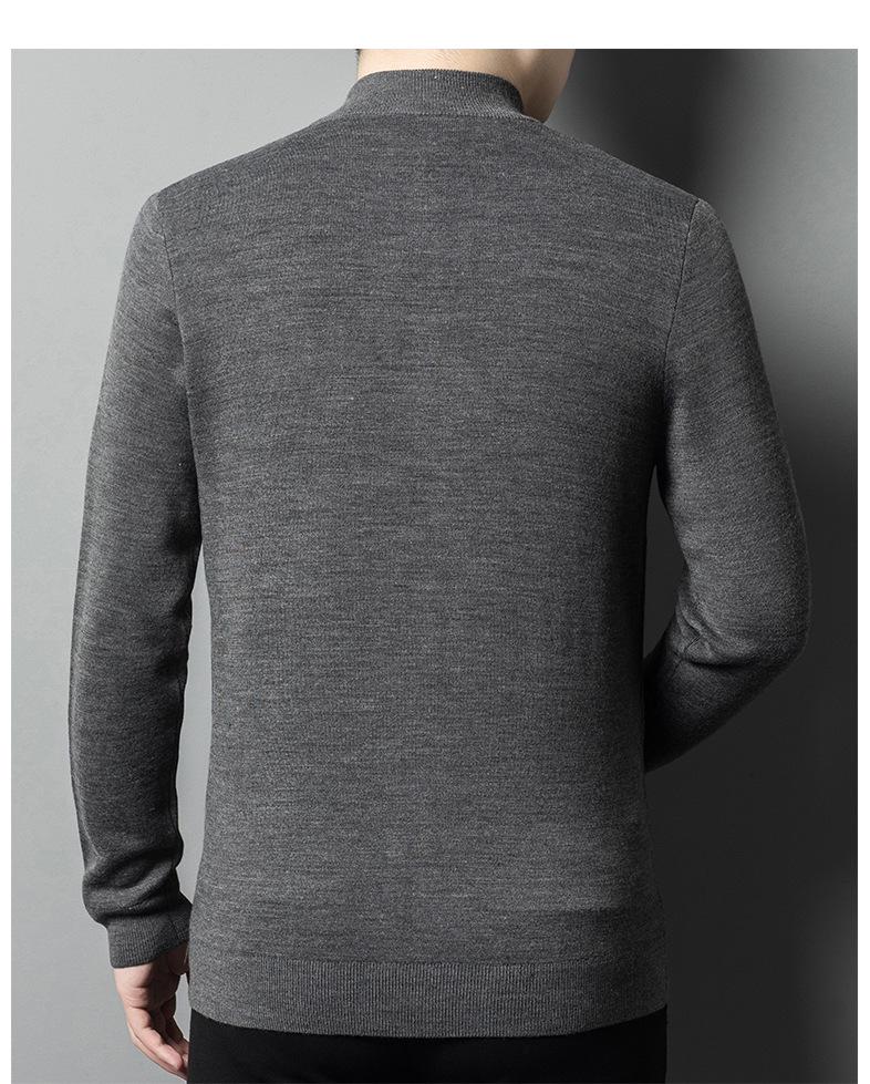 Men's 2024 Autumn/Winter Stand Collar Knitted Cardigan Jacket for Middle-Aged and Young Men - Versatile Zipper Sweater Coat