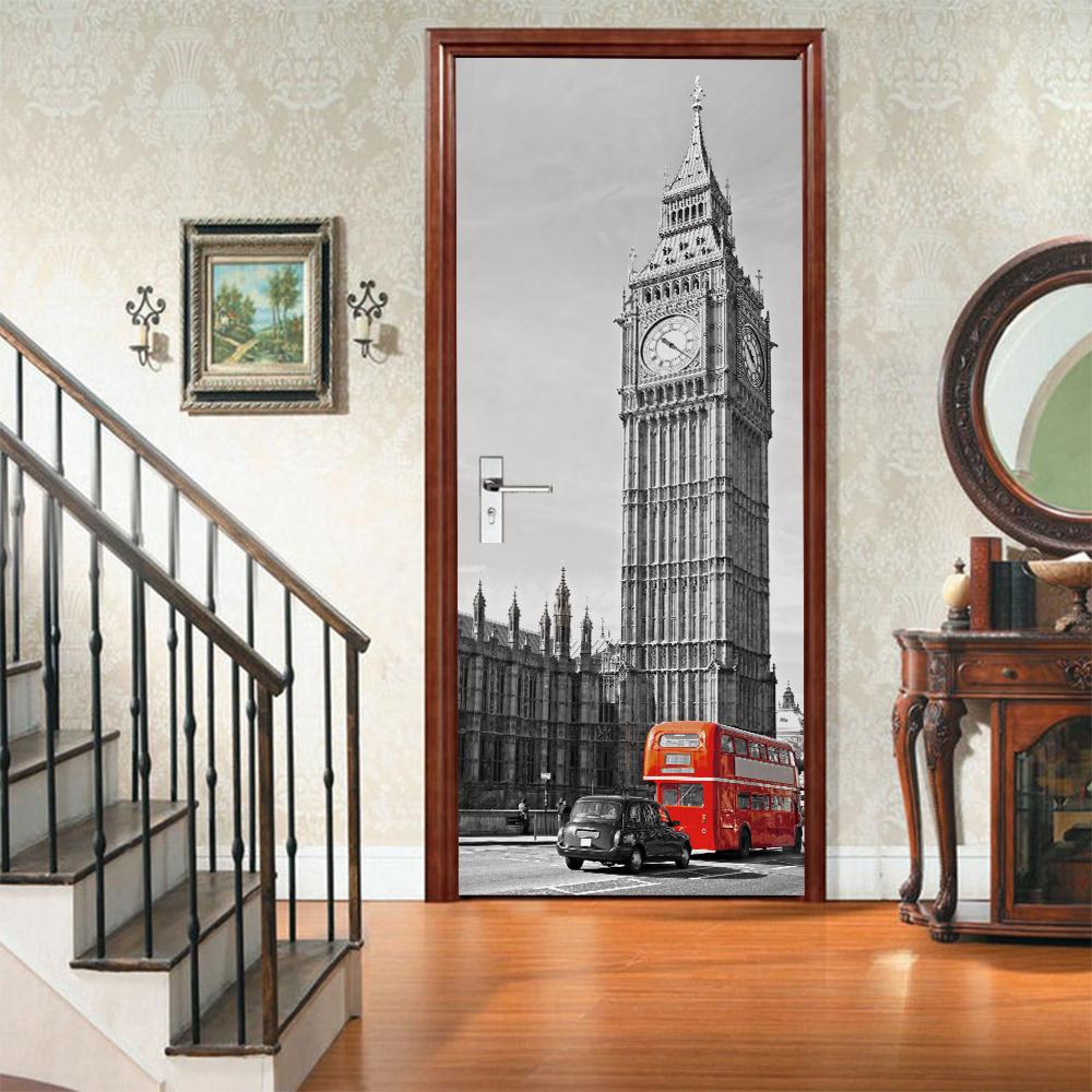 3D Door Mural Sticker Peel and Stick Door Wallpaper Golden Buddha Castle Moon Mermaid Flower Home Decor Removable