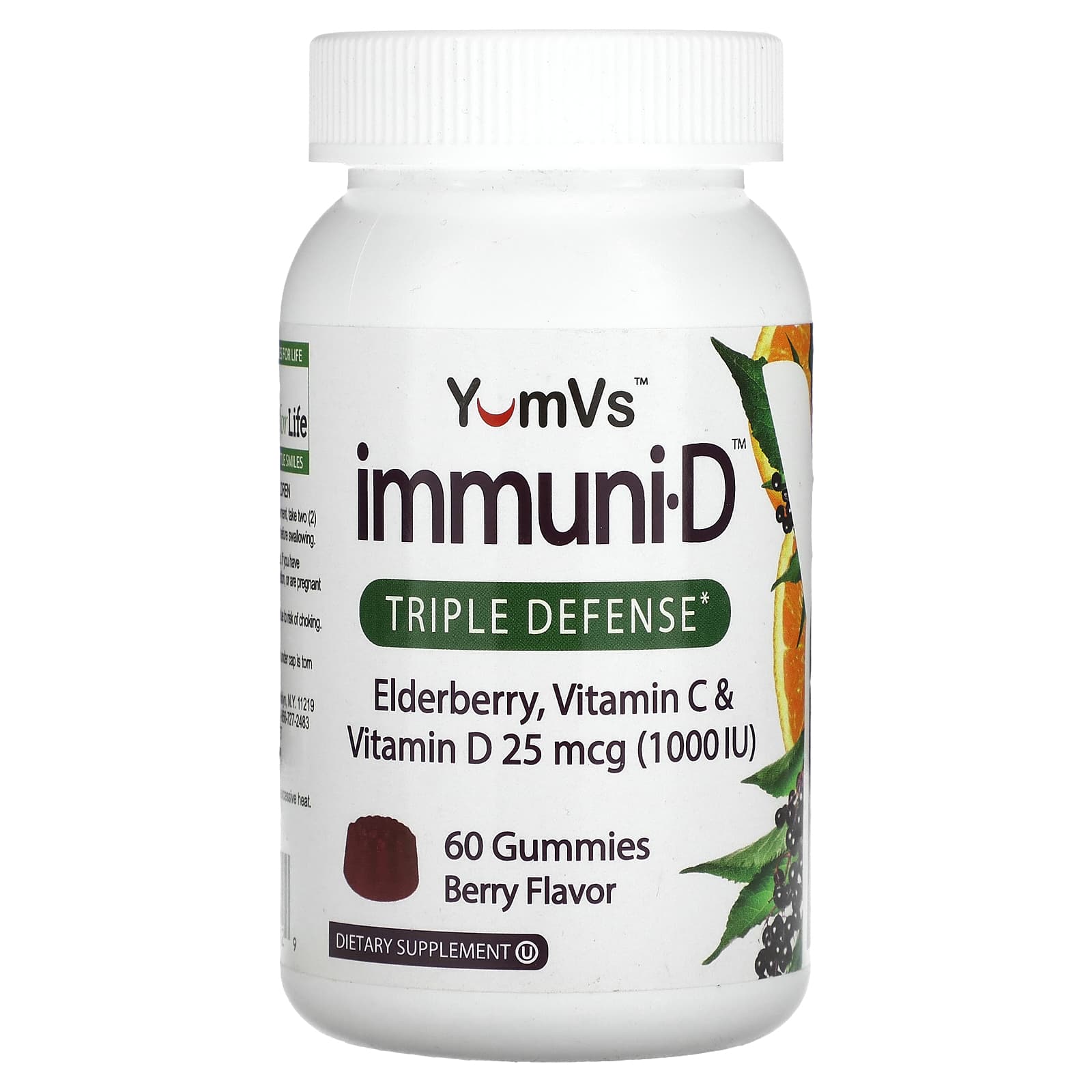 

Elderberry, Vitamin C and Vitamin D, Triple Defense, Berry Flavor, 60 Gummies