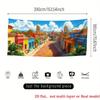 2D Dreamy Caribbean Town Tapestry, Palm Trees & Cobblestone Street