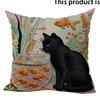 Black Cats with Goldfish Theme Double-sided Printed Pillow Cover Short Plush Suitable Living Rooms Bedrooms Throw Cushion Cover