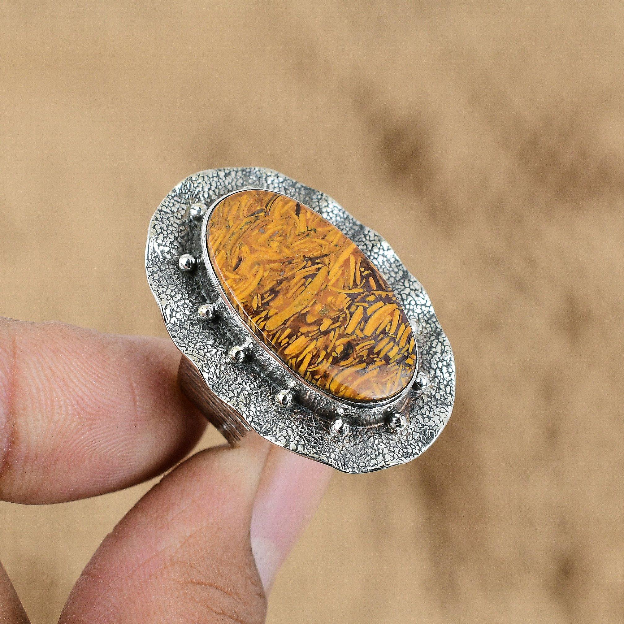 

Birthday Gift For Her Natural Mariam Jasper Promise Ring Size 8.25 925 Silver Yes