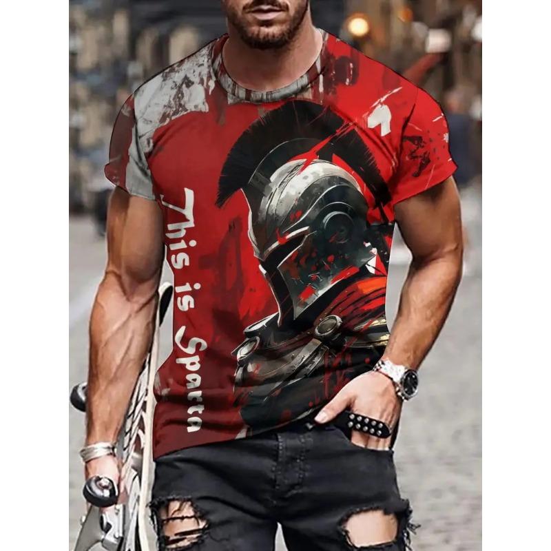Men's Stylish Warrior Graphic T Shirt Clothes Full Print Short Sleeve Crew Neck Casual Tshirts Tops New In Mens Tees Streetwear
