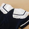 Girls Summer Dress 100% Cotton Navy Blue Clothes for Kids Aged 2-6 Years with White Collar Short Sleeves Children Dresses