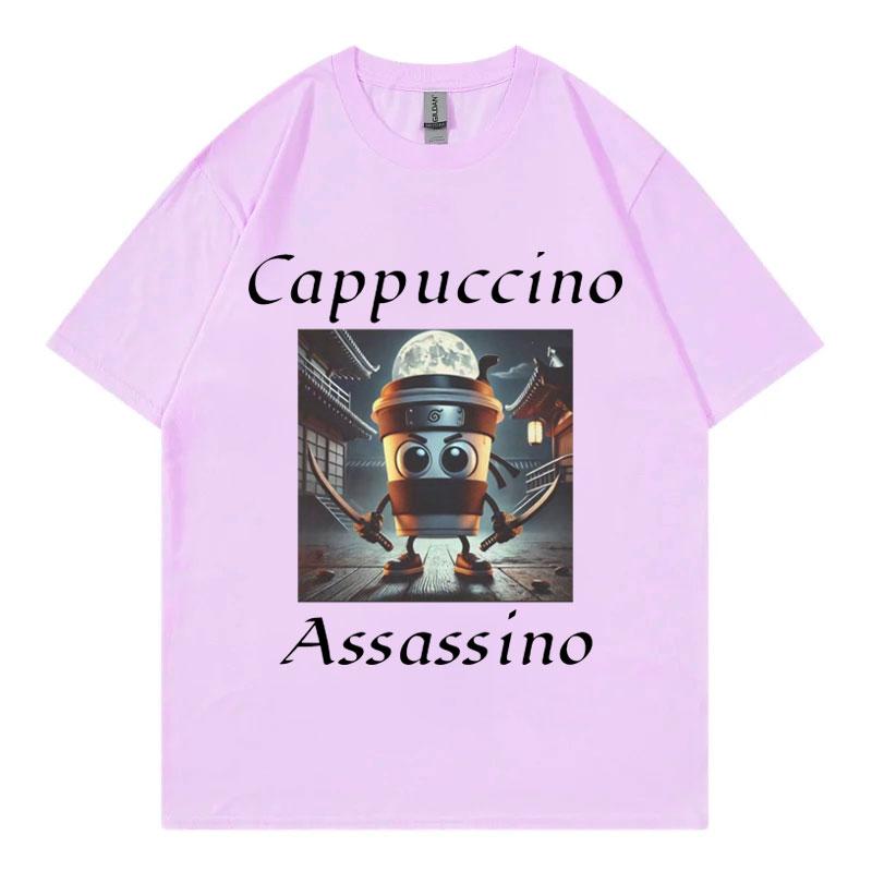 Cappuccino Assassino Graphic T Shirts Funny Italian Brainrot Meme TShirt Unisex Fashion Casual Short Sleeve T Shirt Streetwear