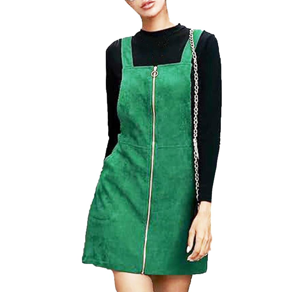 Damska modna sztruksowa jednokolorowa całoroczna damska sukienka bez rękawów z zamkiem błyskawicznym i kieszeniami na co dzień