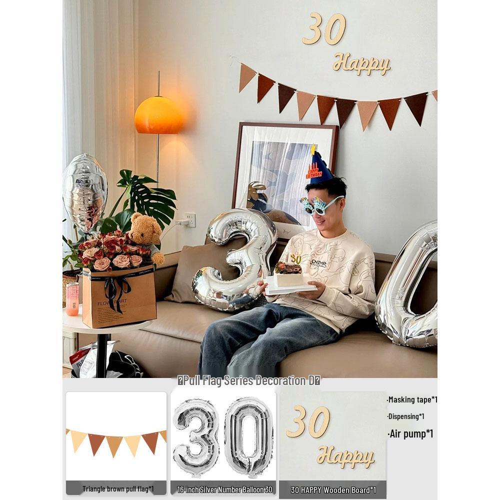 Elegant Birthday Decorations for Men: Number Balloons and High-Class Atmosphere for Husband or Boyfriend's Surprise Party.