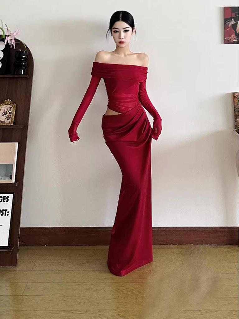 2026 Summer Women’s Long Sleeve Mesh Spliced See-through Bandeau Dress