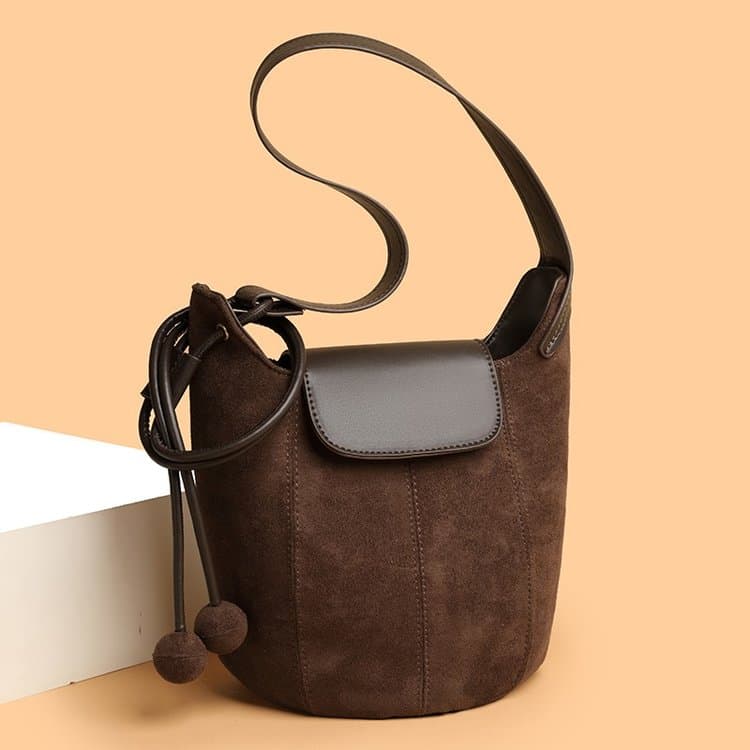 Vintage Suede Shoulder Bucket Bag Crossbody Armpit Bag