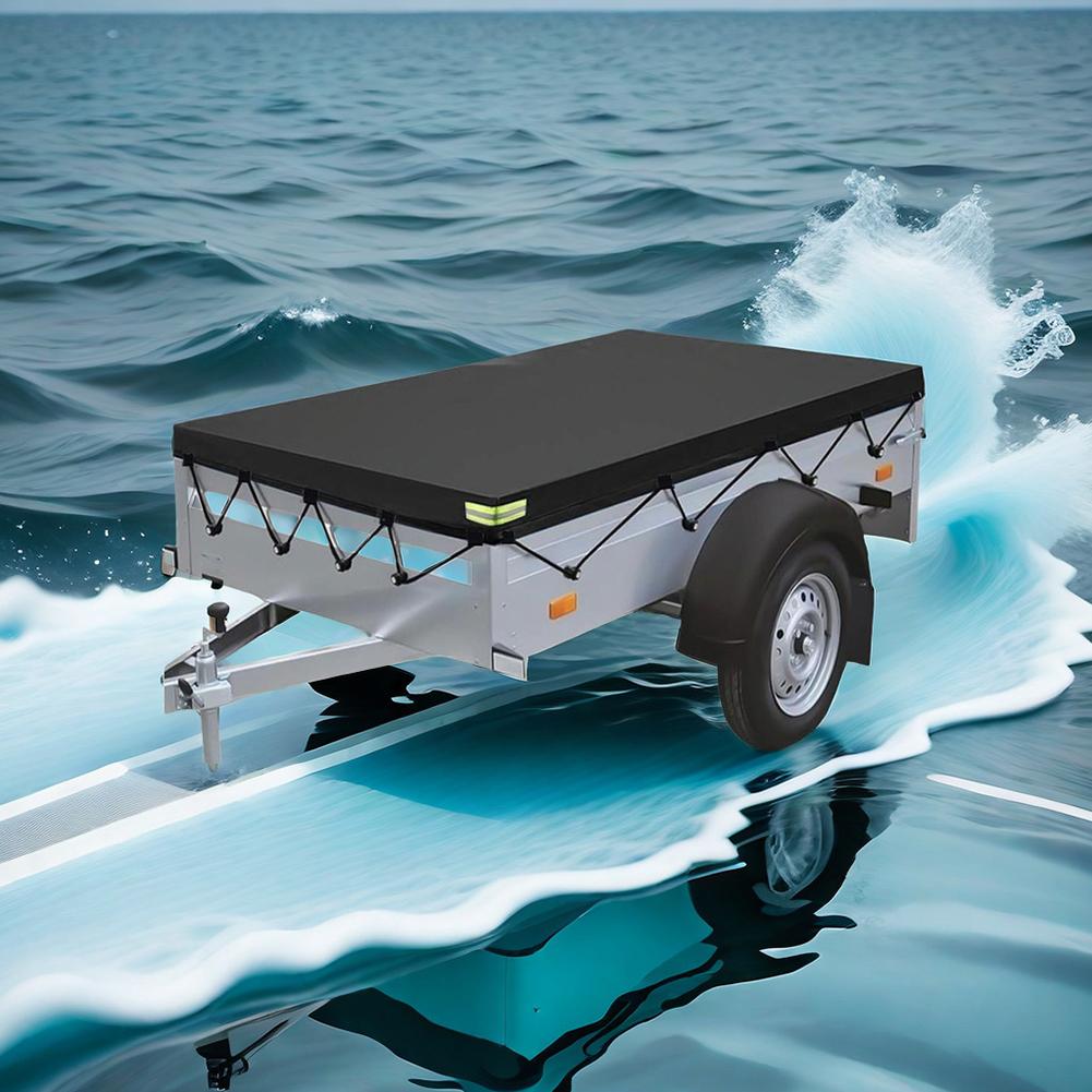 1pcs 420D Oxford Trailer Tarpaulin With Reflective Strips Waterproof Windproof Truck Canopy Anti-UV Cover 214x122x13cm Fittings