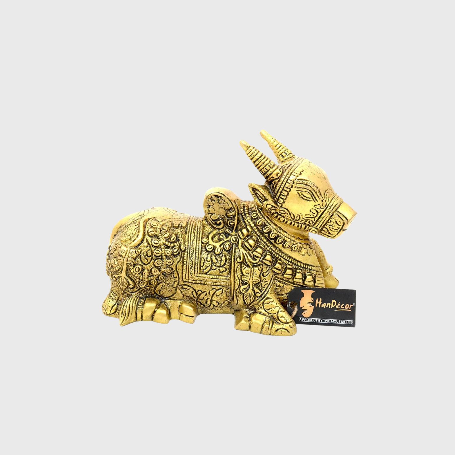 Sitting Nandi Cow Brass Statue, Shiva Bull Statue, Temple Decor, Nandi Idol