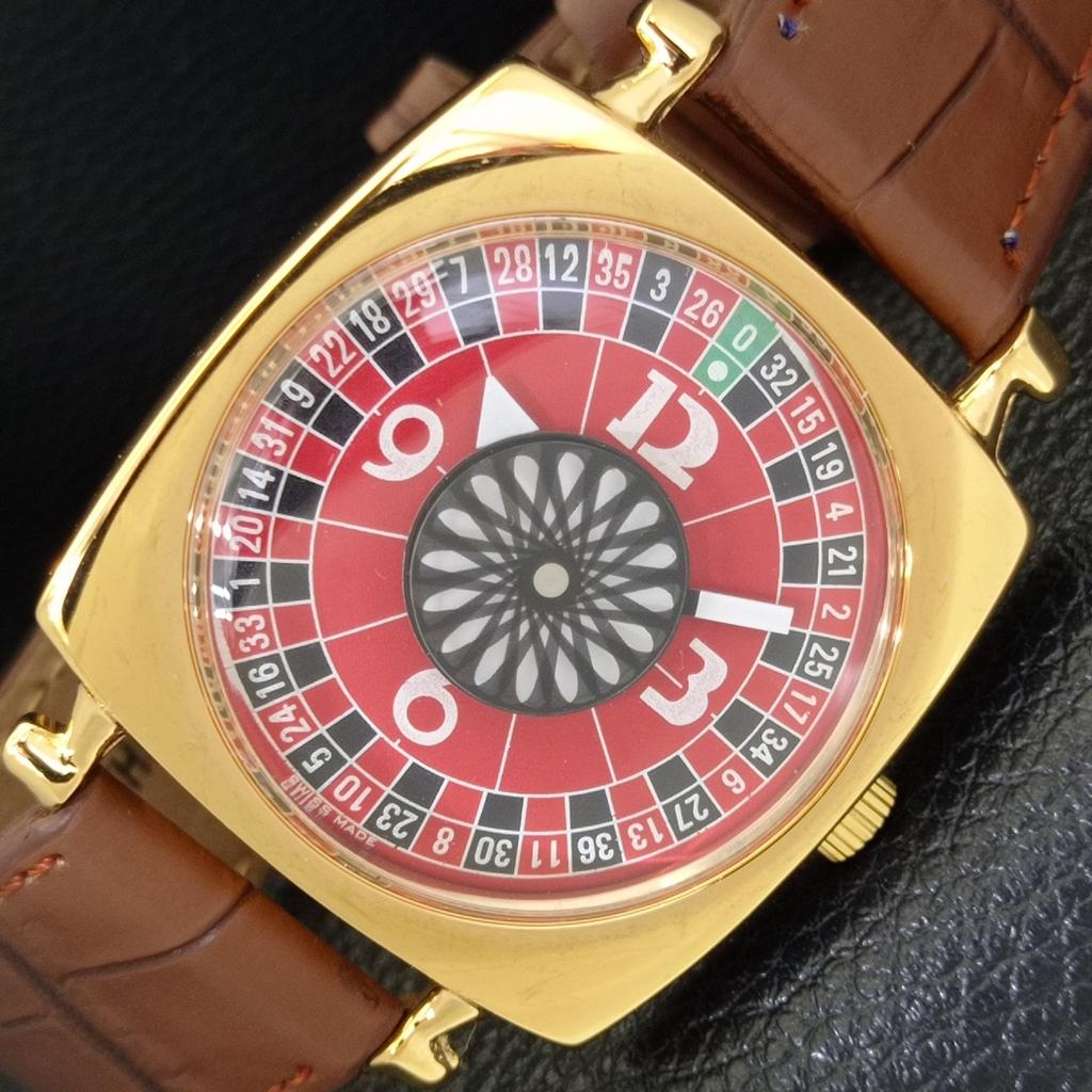 

ART DECO VINTAGE REFURBISHED HAND-WINDING SWISS MENS RED DIAL WATCH a701110-5 R205b-a701110