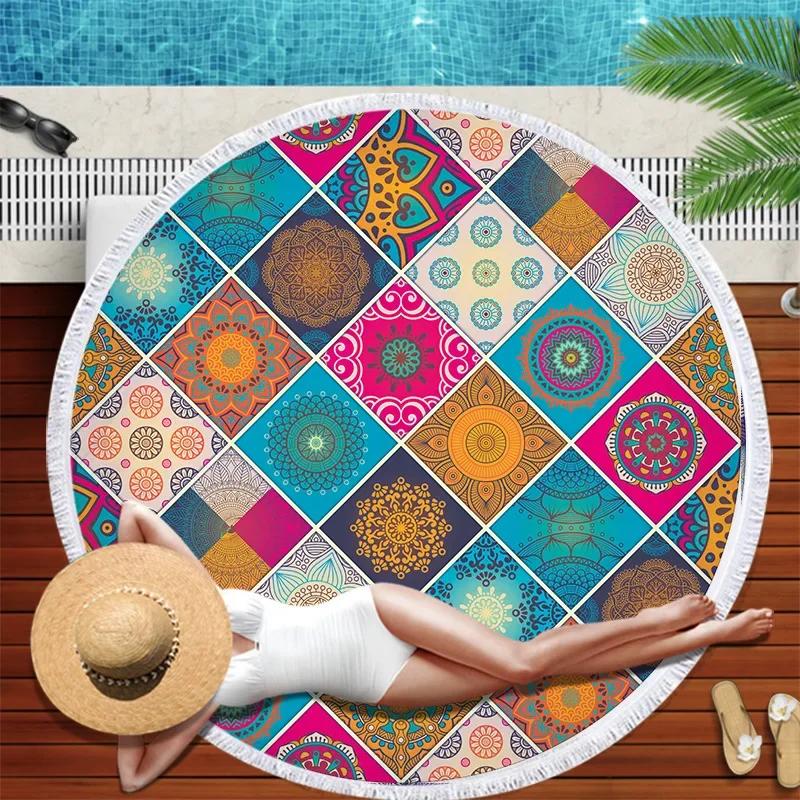 Microfiber Round Beach Towel Mandala Tapestry Beach Towel Bohemian Yoga Mat Swimming Bath Towel Chiffon Tapestry Wall Hanging