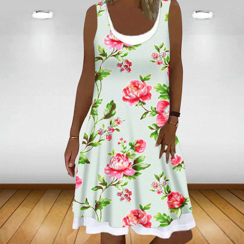 Buy Women's Sleeveless Fake 2 Piece Dress Plus Size Girls Sweet Vintage