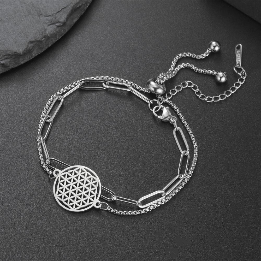 My Shape Flower of Life Bracelets 2 Layers Chains Combination Bracelet Stainless Steel Bangle Tree of Life Charms Jewelry Amulet