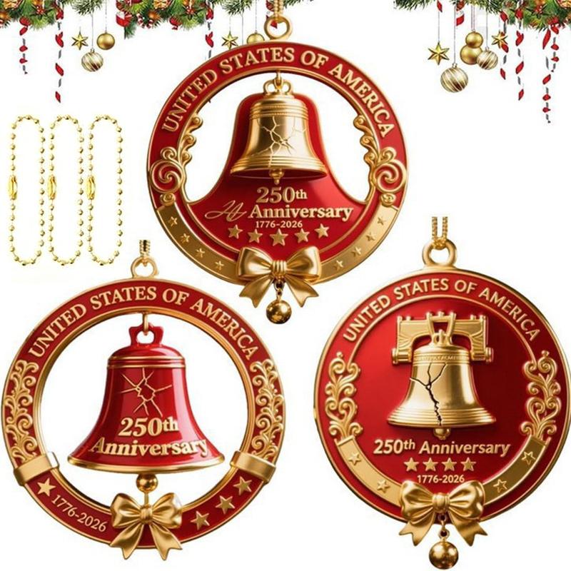 .2D Acrylic United States 250th Anniversary Bell Ornament Patriotic Commemorative Doorbell Home Xmas Tree Hanging Decoration