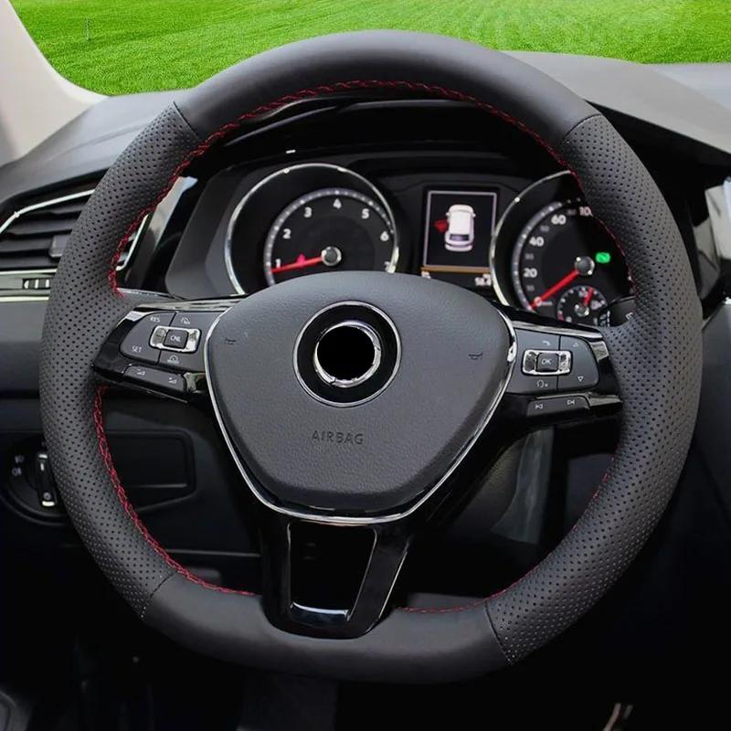 Für Volkswagen VW Golf 7 Mk7 Touran Up Neuer Polo Jetta Passat B8 Tiguan Zubehör Auto Lenkradabdeckung Leder Handgenäht Red Thread black