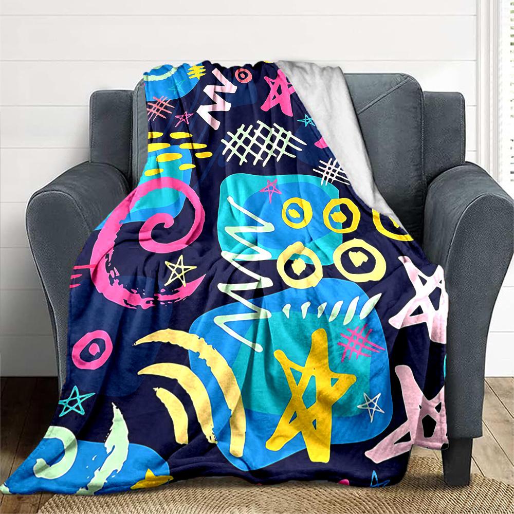1pc Graffiti Art Blanket, Lightweight Flannel Throw Blanket for Sofa, Bed, Travel, Camping, Living Room, Office, Couch054