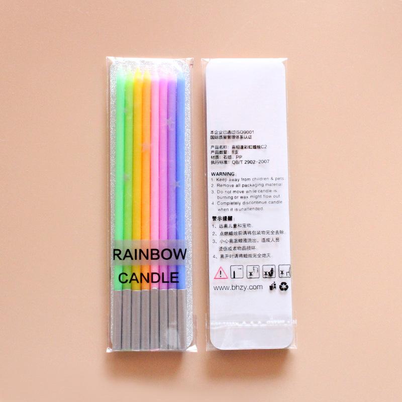 Rainbow Candle Gradient Color Long Pole Candle Birthday Cake Candle Slender Candle Birthday Candle