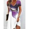 Damen Sommer V-Ausschnitt Kurzarm Farbverlauf Druck Kleid Modische Personalisierte Kleidung
