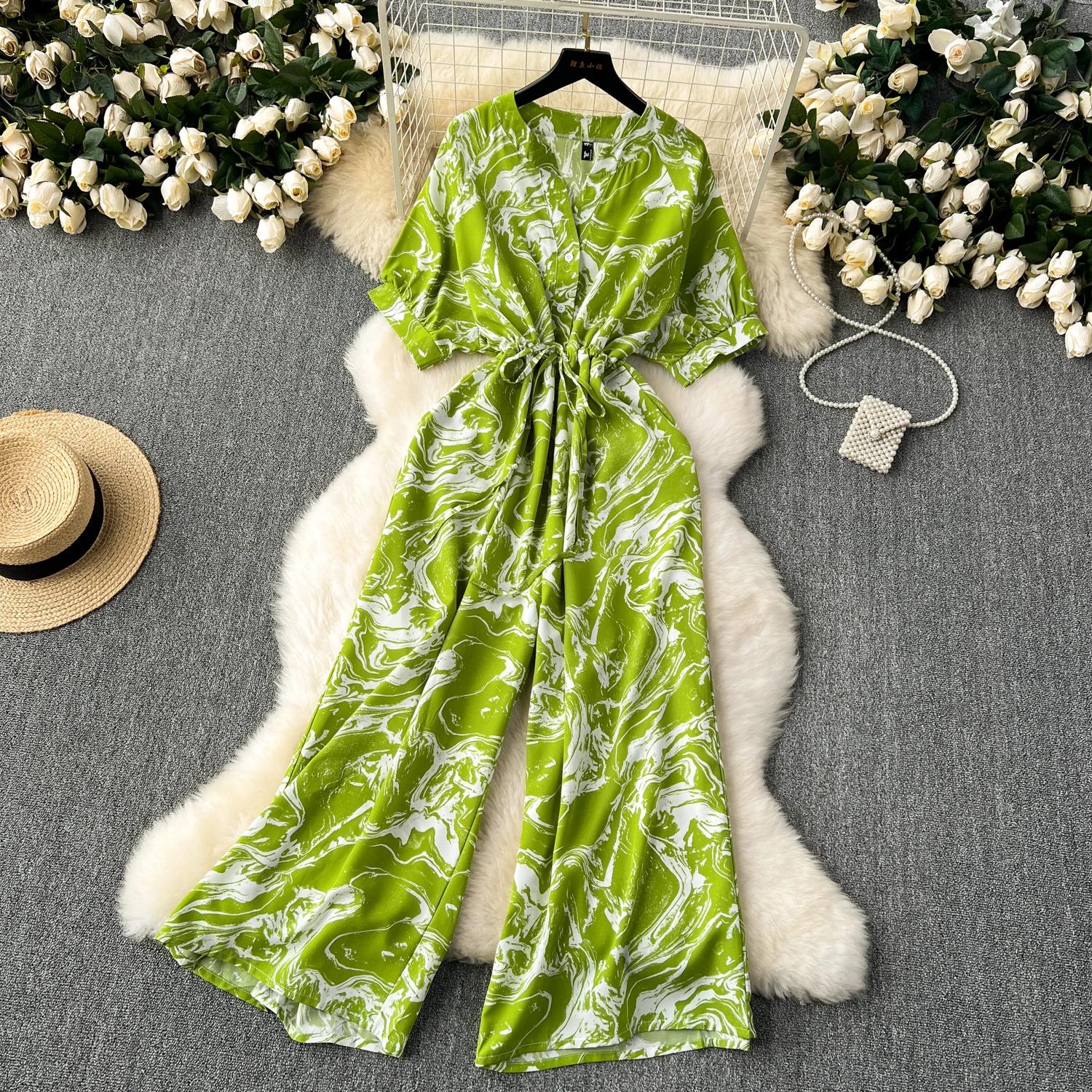 Летний повседневный женский комбинезон с широкими штанинами и принтом — фото 5