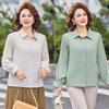 Chic Loose Long-Sleeved Lapel Top for Middle-Aged Women, Plus Size, Lightweight Spring/Summer Shirt