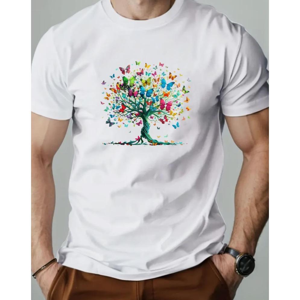Unisexs Summer Casual Shortsleeve Tshirt With Butterfly Tree Pattern Tshirt