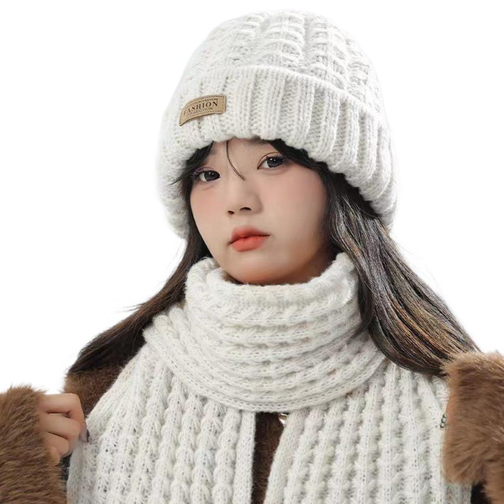 Thick Warm Wrap Hat & Scarf Warm Set Acrylic Blended Cashmer Keep Warm Cap For Travel Outdoor
