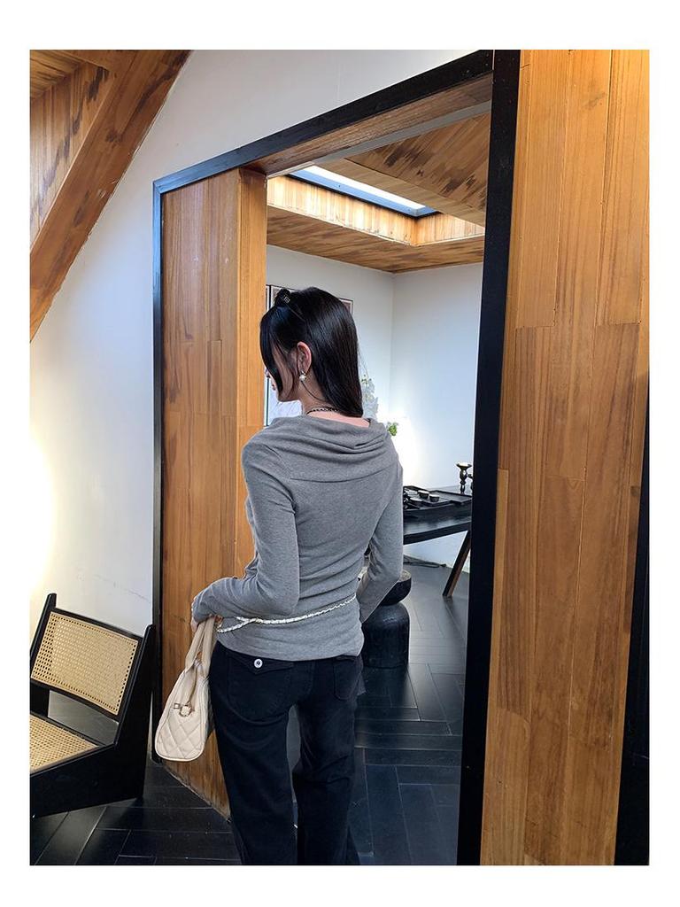 Korean Pure Desire Women's One-Shoulder Slimming Long-Sleeve Top - Autumn/Winter Fashion