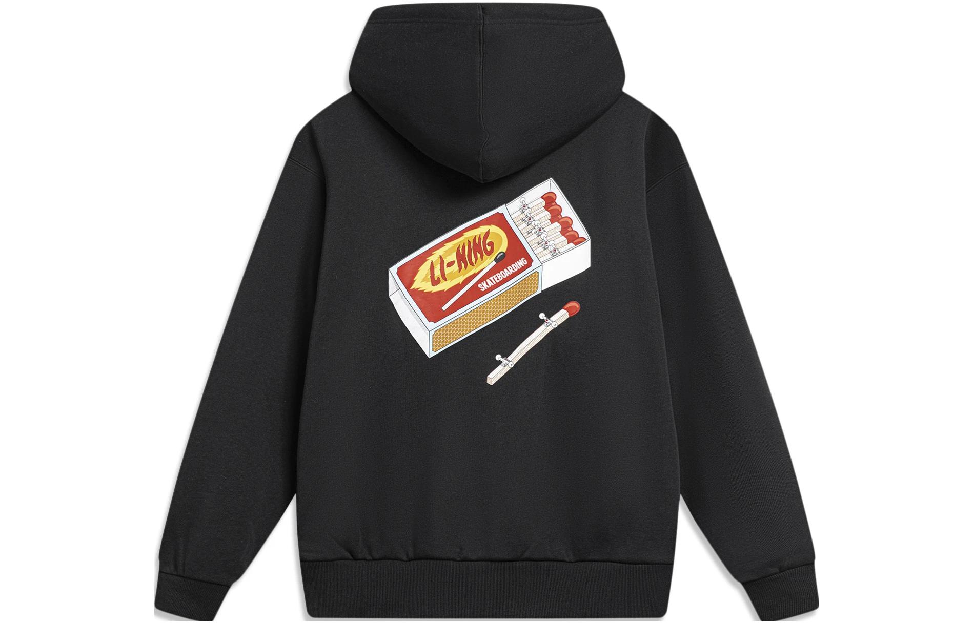 Li Ning Sweatshirts Unisex Black Hooded Moderate Regular AWDT953-1 L