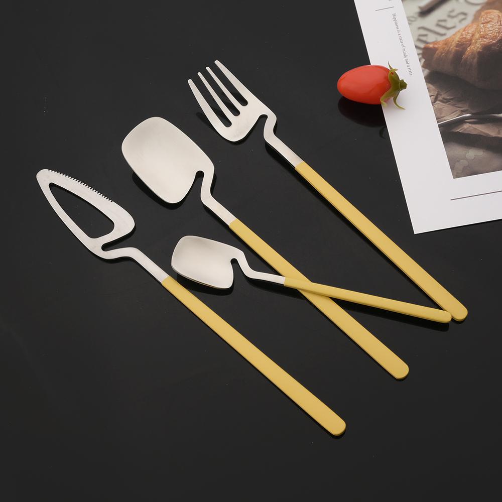 4Pcs Blue Silver Stainless Steel Cutlery Set Kitchen Silverware Dinnerware Knife Fork Spoon Flatware Set Brushed Stain Tableware Utensils