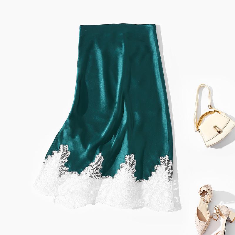 Women's Summer 2022 French Acetate Midi Skirt with Embroidered Lace and Slit Hem