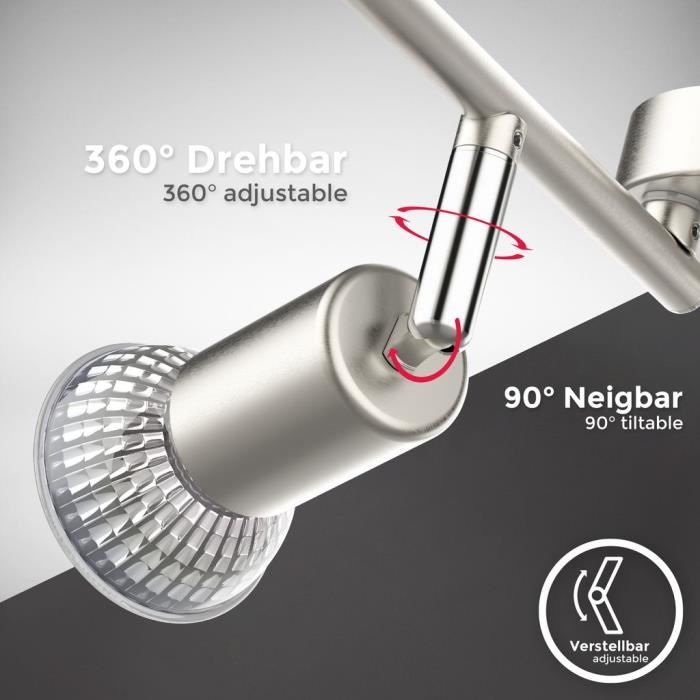 Plafonnier - B.K. Licht - 4 Spots Orientables - LED 5W GU10 - Gris - Design Contemporain