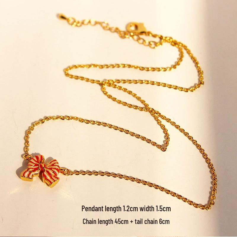 

Японское и корейское колье-бант с капельной глазурью и набор сережек-пусет - Мягкая цепочка на ключицу для девочки с серебряной иглой