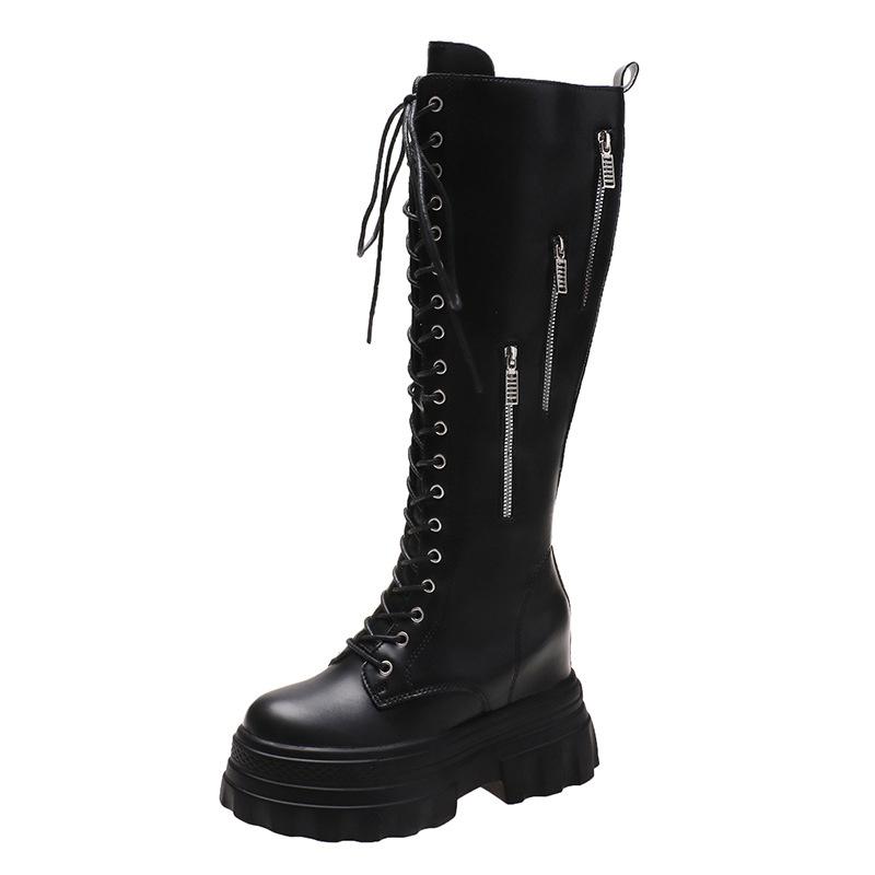 Módní podzimní a zimní nové zeštíhlující boty na vysokém podpatku dámské nad koleno pásky střední podpatek silný podpatek dámské boty