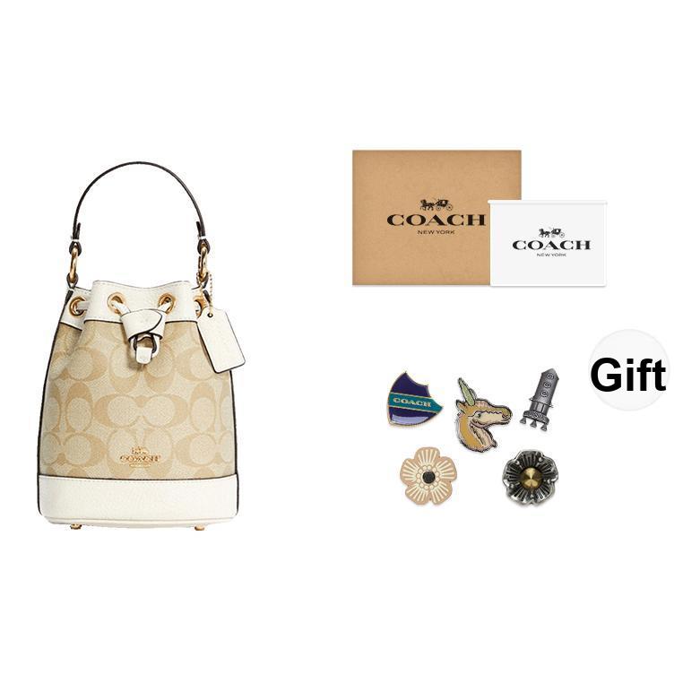 Coach Dempsey 15 Classic Monogram Coated Canvas And Leather Bucket Bag Women Handbags Light-Khaki C5121-IMDQC