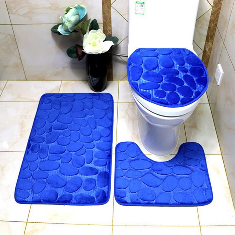 Coral Fleece Pebble Bath Mat Set - Anti-Slip, Water-Absorbing, Three-Piece Set