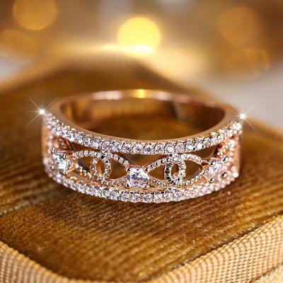 Luxury White Zircon Hollow Bow Rings for Women Rose Gold Color Finger Ring Wedding Party Jewelry Gift
