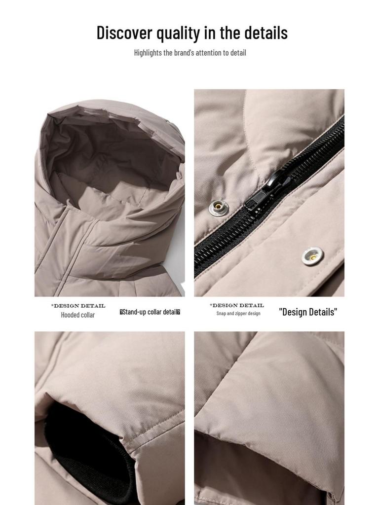 Men's Luxury Mid-length Hooded Down Jacket - Thick, Warm, Winter Coat with 90% White Duck Down Filling.