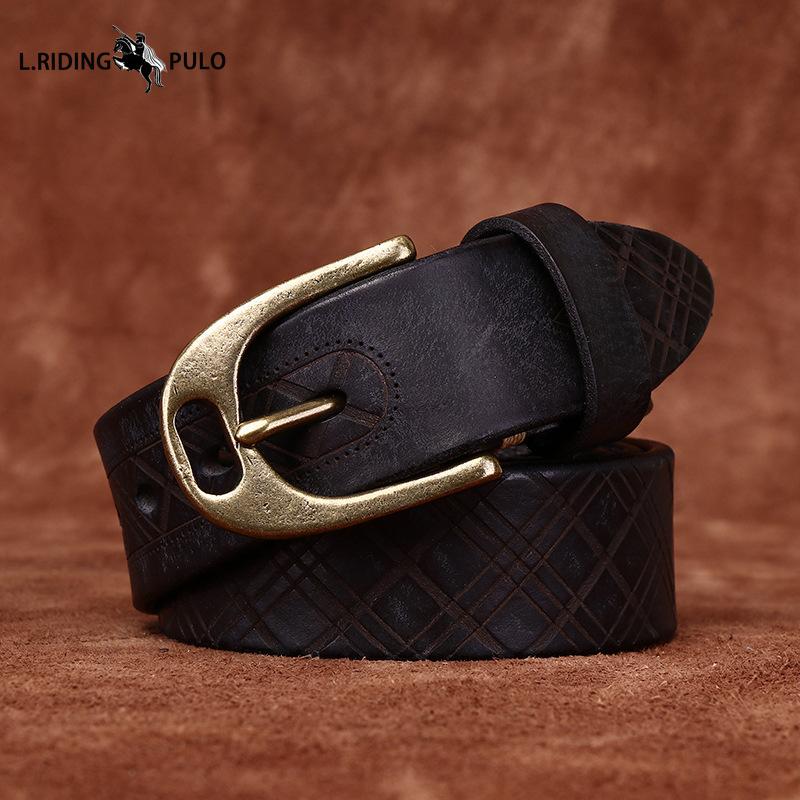 Personalized Diamond Embossed Leather Belt for Men, Genuine Top Layer Cowhide Retro Casual Belt